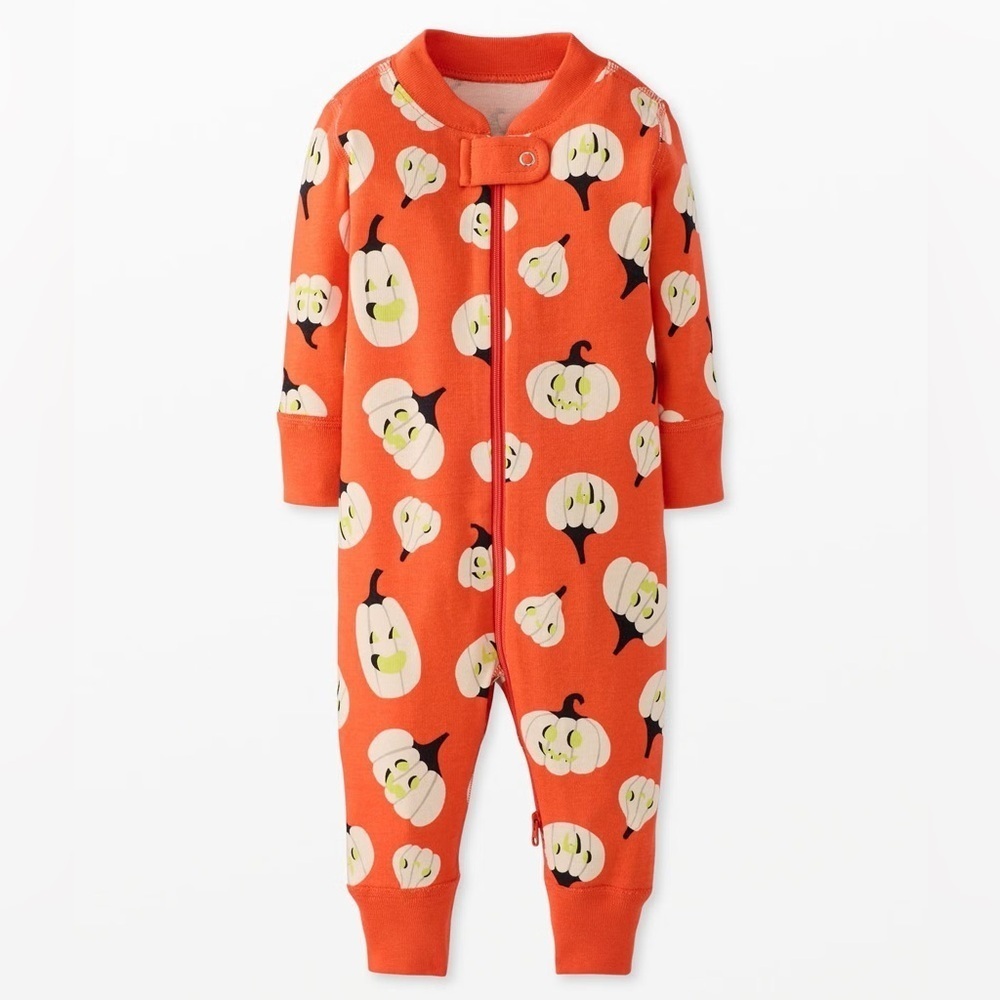 HANNA ANDERSSON Halloween Pumpkin Glow in the Dark 2 Way Zipper Footie NWT